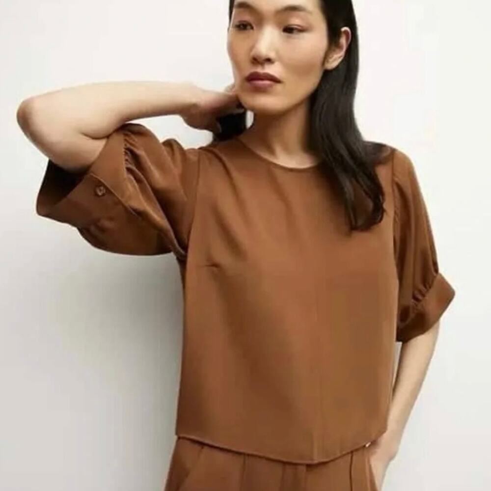 Veronica Beard Margaret Matte Crepe Top - Brown Blouse - Size 0